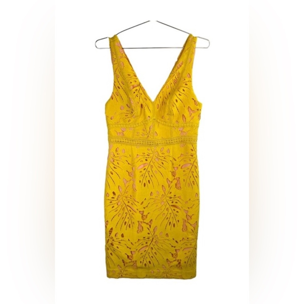 Anthropologie Maeve Gold‎ Gardenia Lace Column Lined Mini Dress